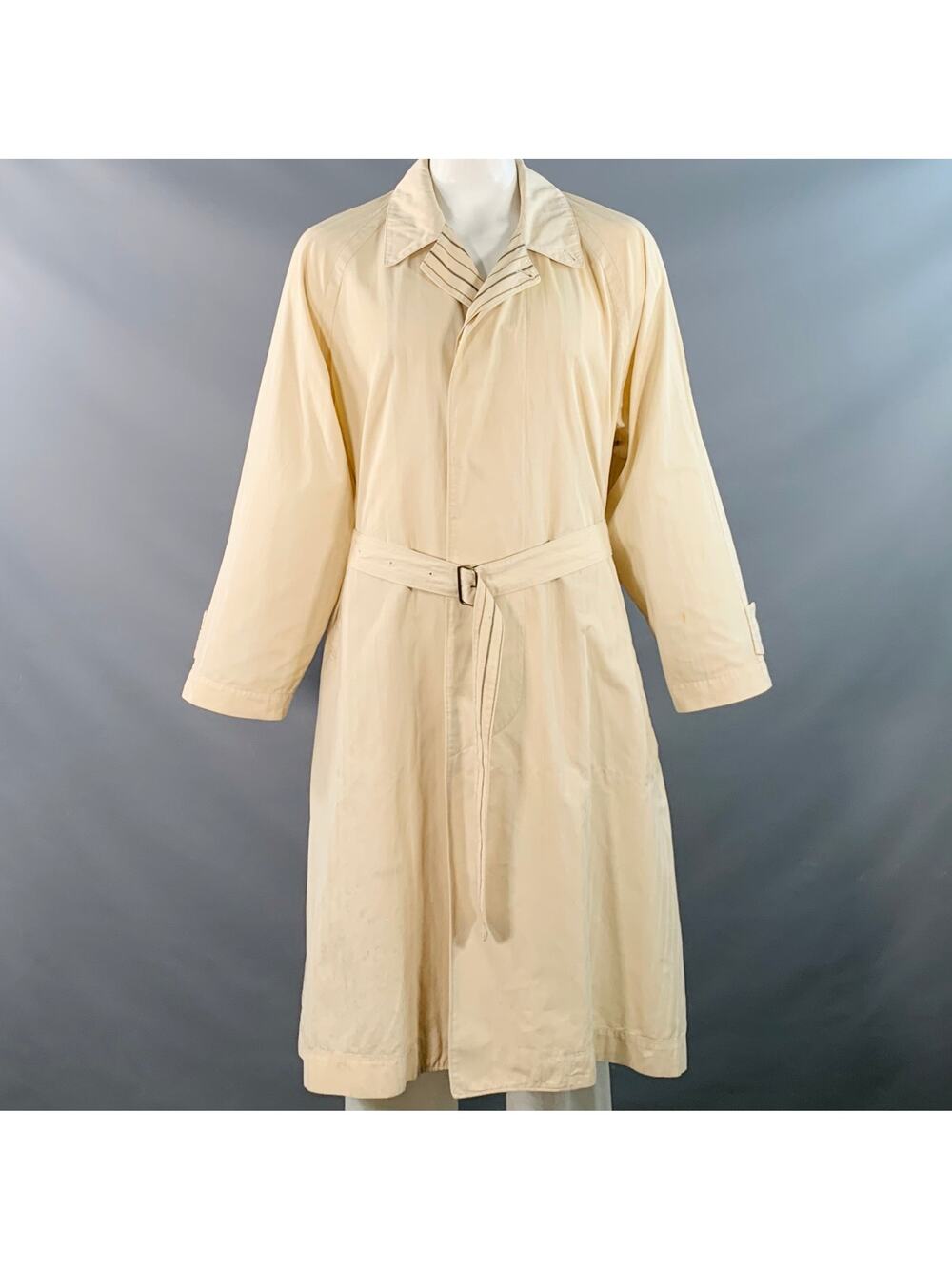 MATSUDA Vintage Size XXL Beige Herringbone Cotton Hidden Buttons Belted Coat